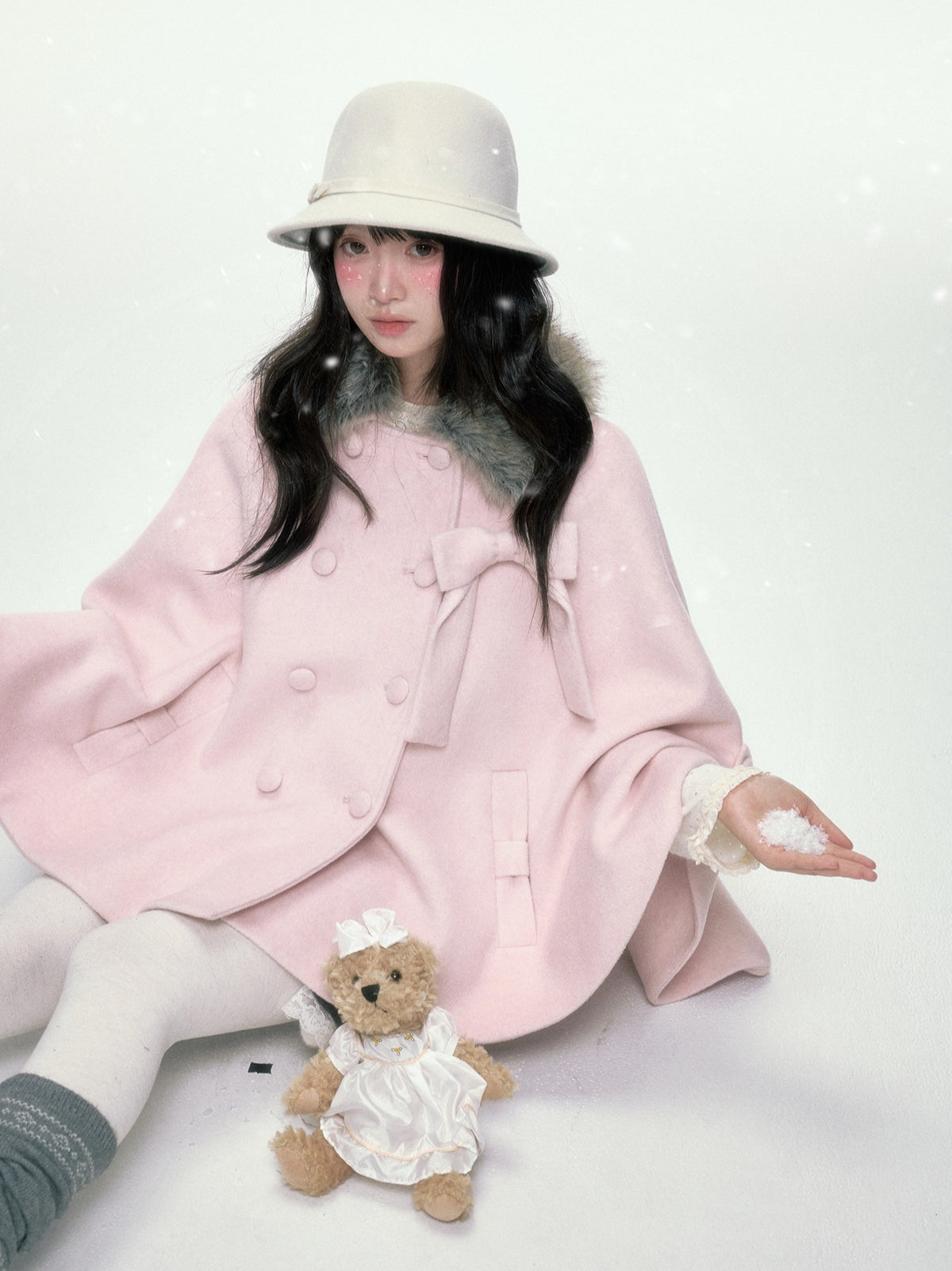 BIBIBENCY - Pink Wool-Blend Double-Breasted Coat