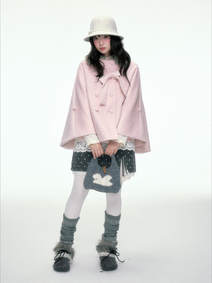 BIBIBENCY - Pink Wool-Blend Double-Breasted Coat