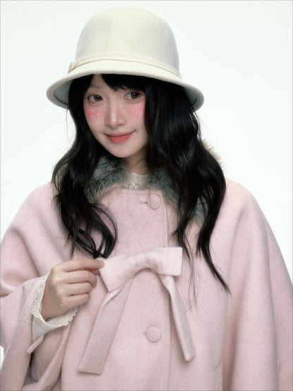 BIBIBENCY - Pink Wool-Blend Double-Breasted Coat