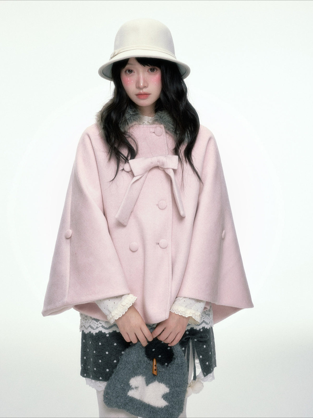 BIBIBENCY - Pink Wool-Blend Double-Breasted Coat