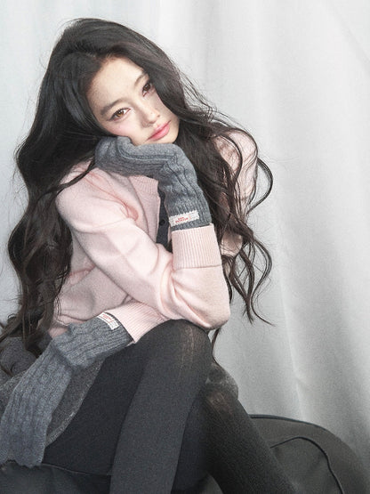 AOMALM - Cinnamon Pink Faux Layered Cropped Cardigan Sweater