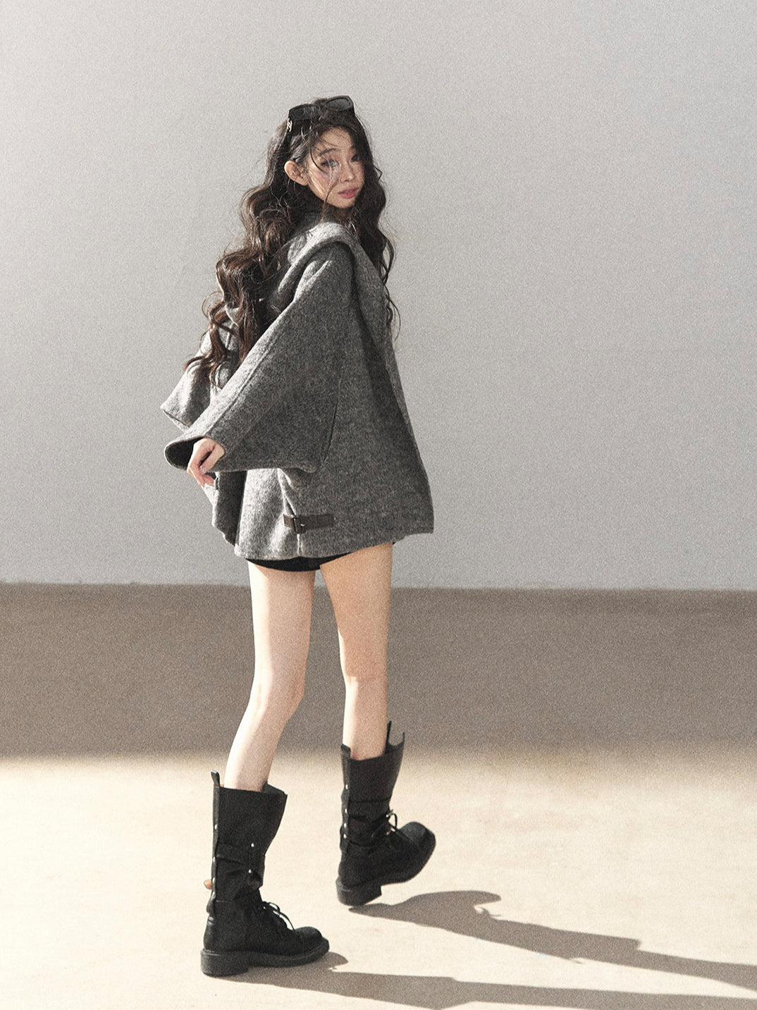 AOMALM - Dark Heather Gray Hooded Wool-Blend Jacket (With Inner Bra)