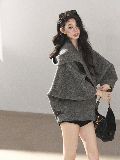 AOMALM - Dark Heather Gray Hooded Wool-Blend Jacket (With Inner Bra)