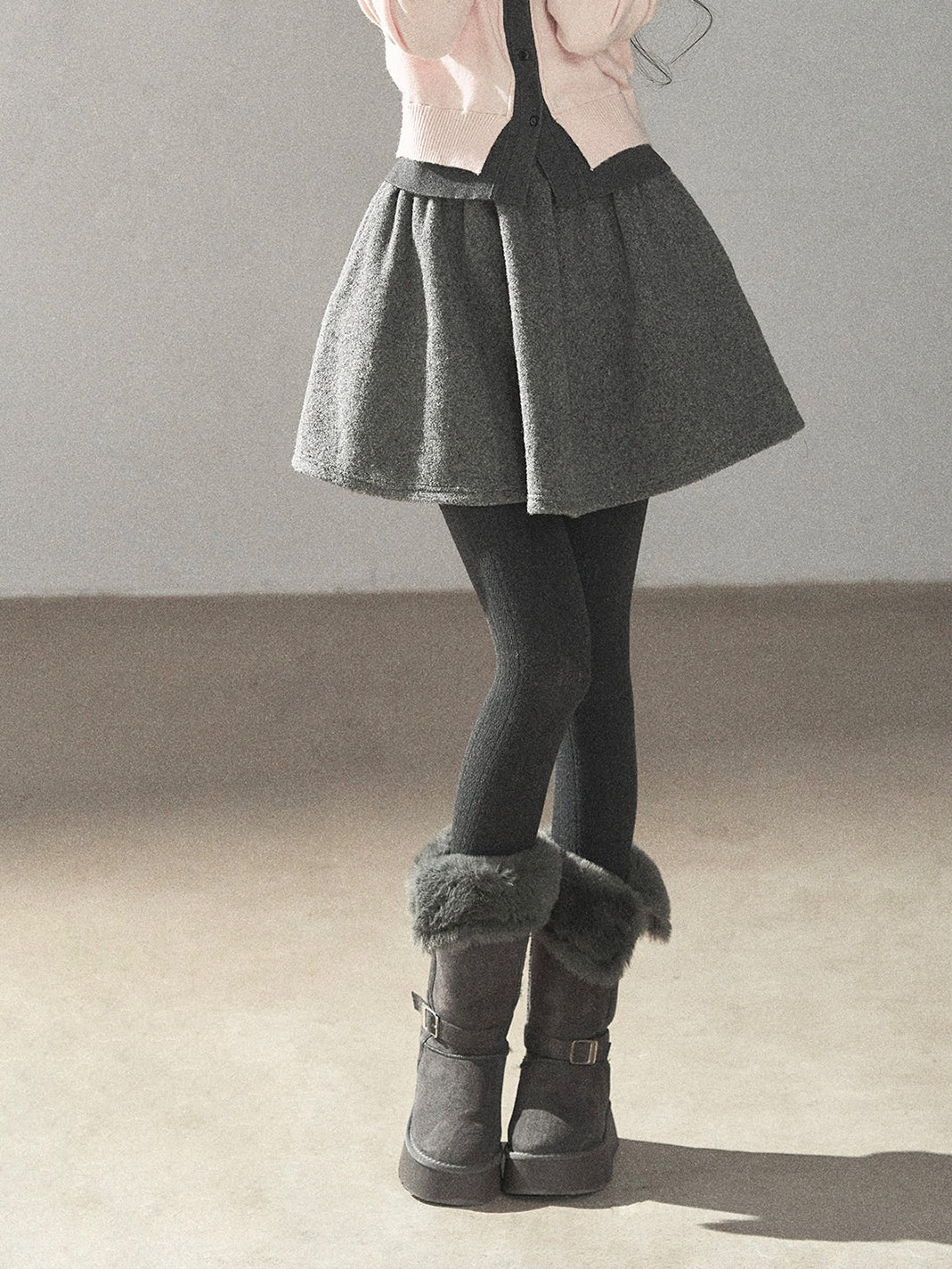 AOMALM - "Winter Traces" Dark Heather Gray Pleated A-Line Mini Skirt