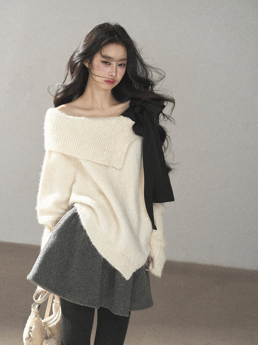 AOMALM - "Winter Traces" Dark Heather Gray Pleated A-Line Mini Skirt