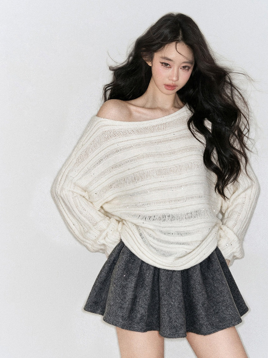AOMALM - "Winter Traces" Dark Heather Gray Pleated A-Line Mini Skirt