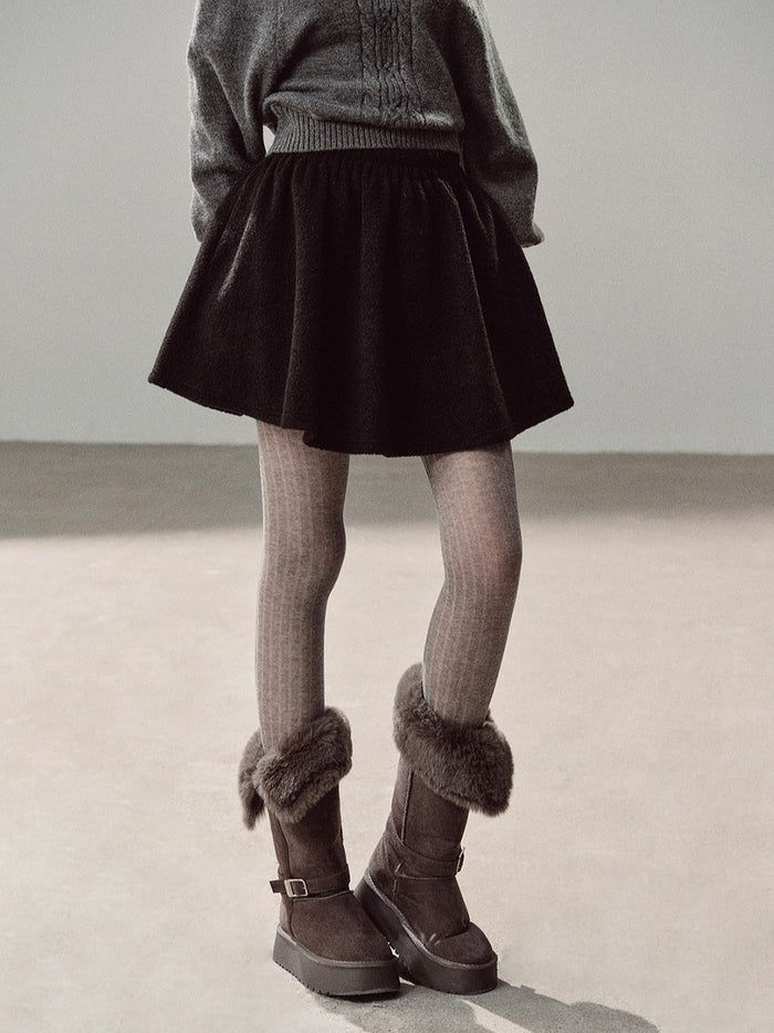 AOMALM - "Winter Traces" Black Pleated A-Line Mini Skirt