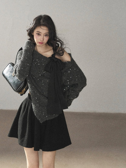 AOMALM - "Winter Traces" Black Pleated A-Line Mini Skirt