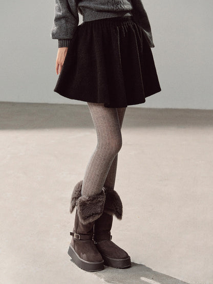 AOMALM - "Winter Traces" Black Pleated A-Line Mini Skirt