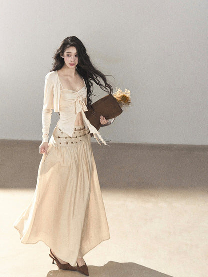 AOMALM - Cream Linen-Blend 3-Piece Set with Beaded Details