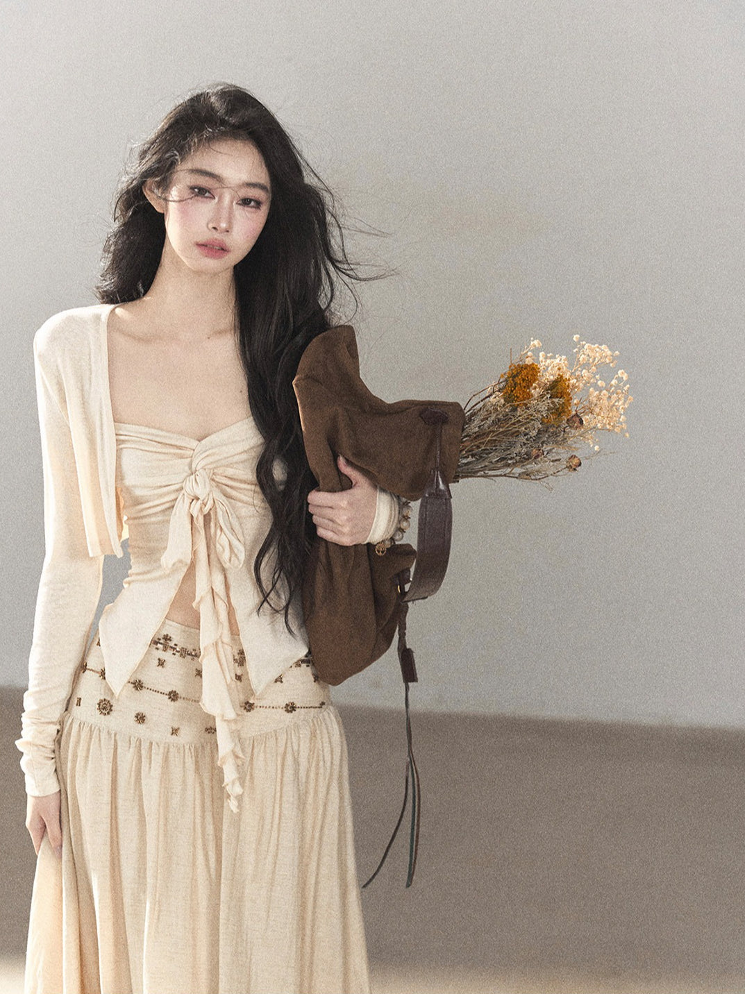 AOMALM - Cream Linen-Blend 3-Piece Set with Beaded Details
