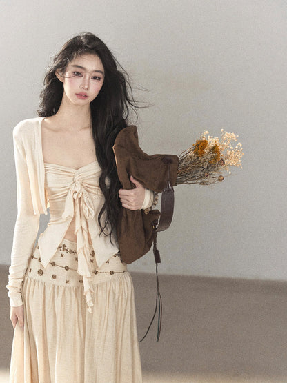 AOMALM - Cream Linen-Blend 3-Piece Set with Beaded Details