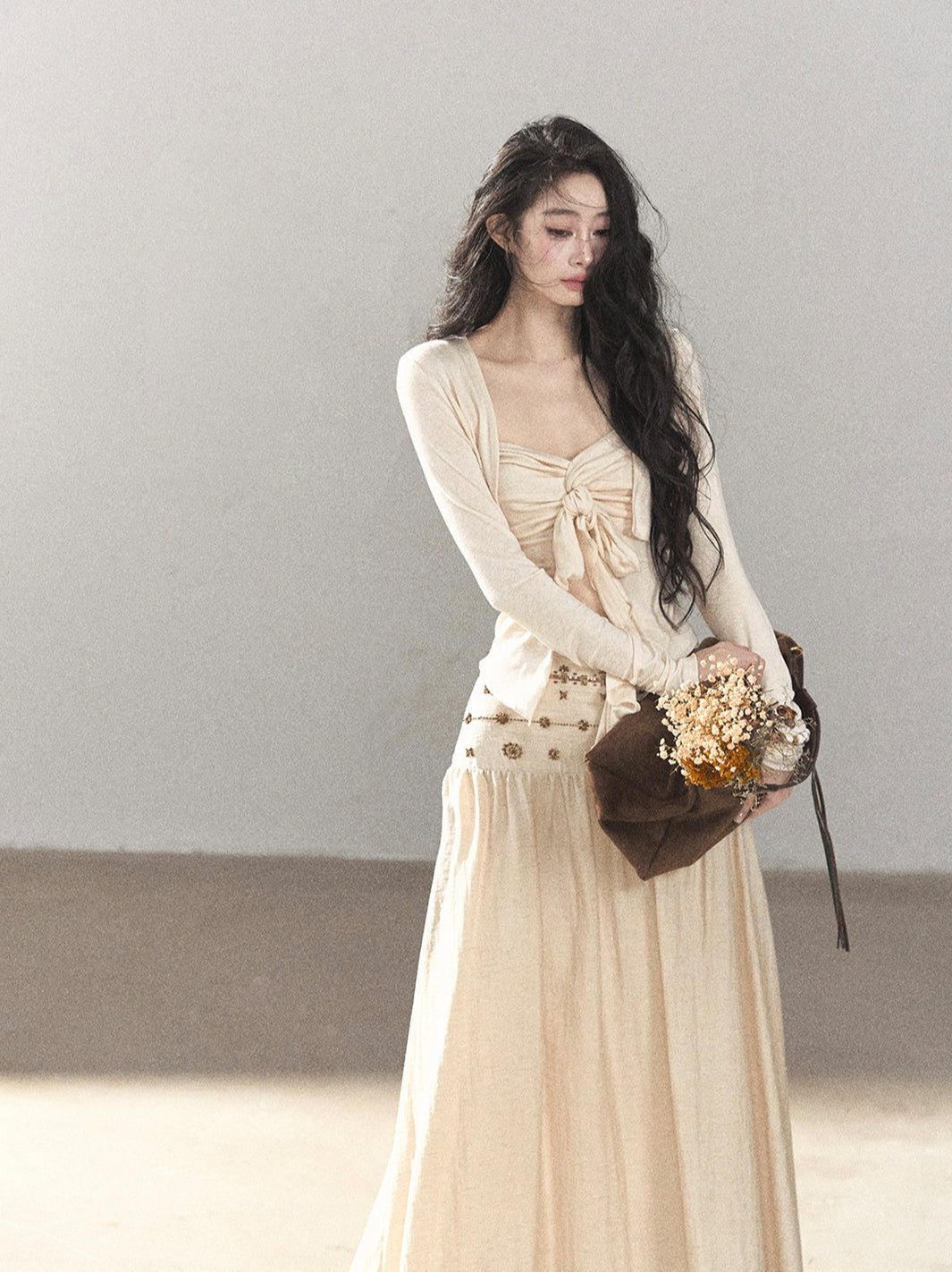 AOMALM - Cream Linen-Blend 3-Piece Set with Beaded Details