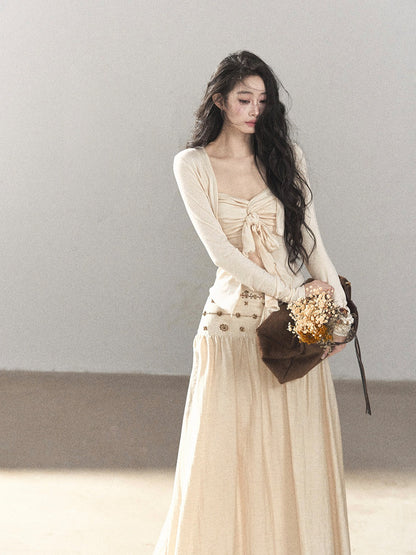 AOMALM - Cream Linen-Blend 3-Piece Set with Beaded Details