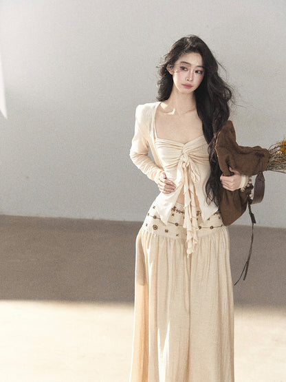 AOMALM - Cream Linen-Blend 3-Piece Set with Beaded Details