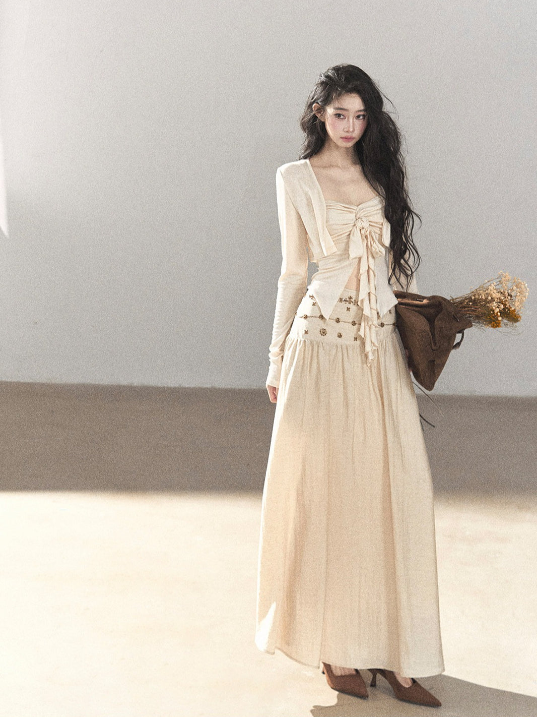 AOMALM - Cream Linen-Blend 3-Piece Set with Beaded Details