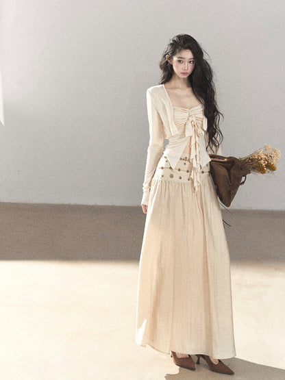AOMALM - Cream Linen-Blend 3-Piece Set with Beaded Details
