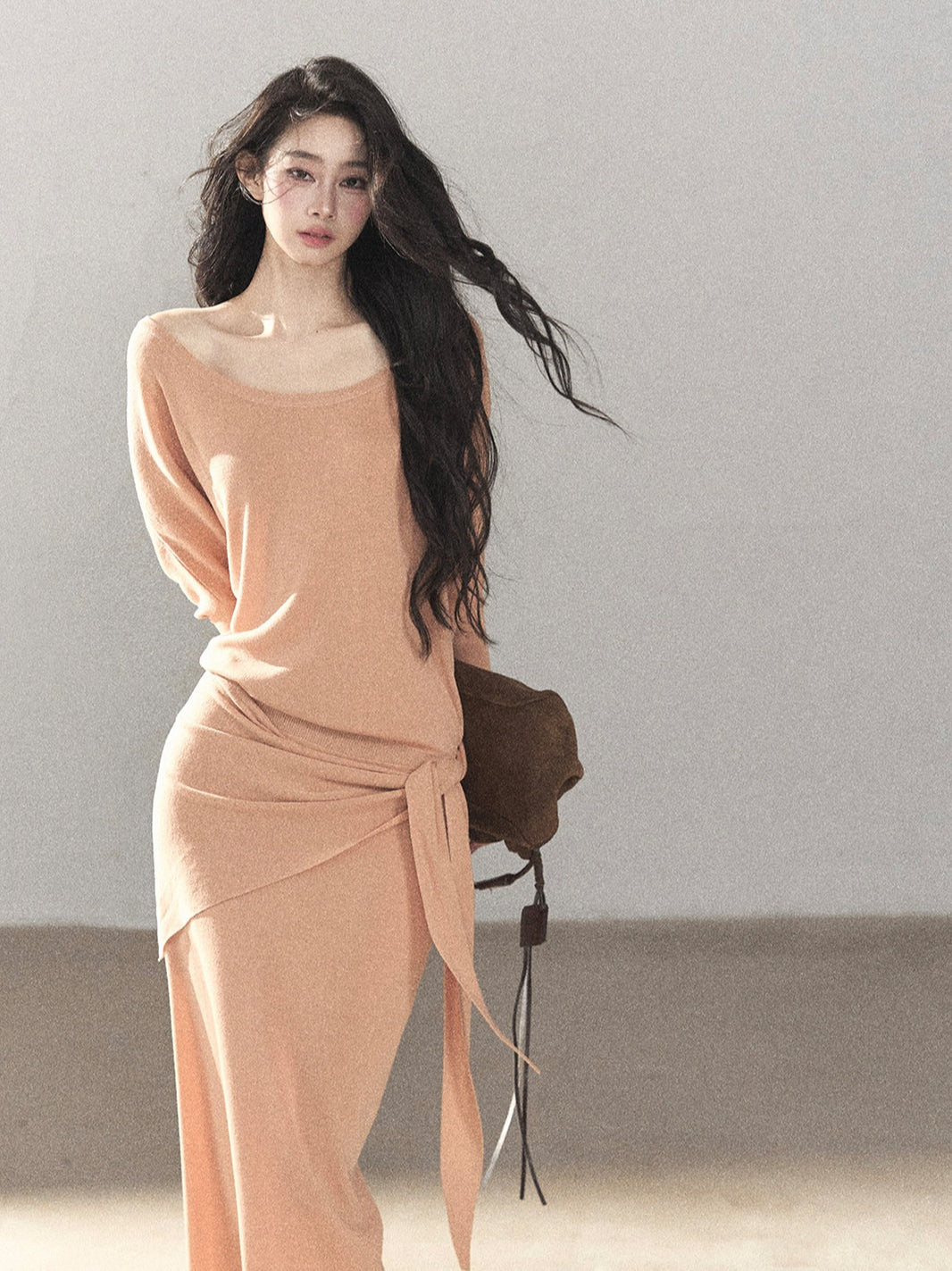 AOMALM - "Under the Sunset" Mauve Linen-Blend Mermaid Dress Set