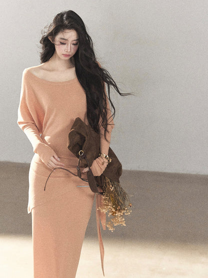 AOMALM - "Under the Sunset" Mauve Linen-Blend Mermaid Dress Set