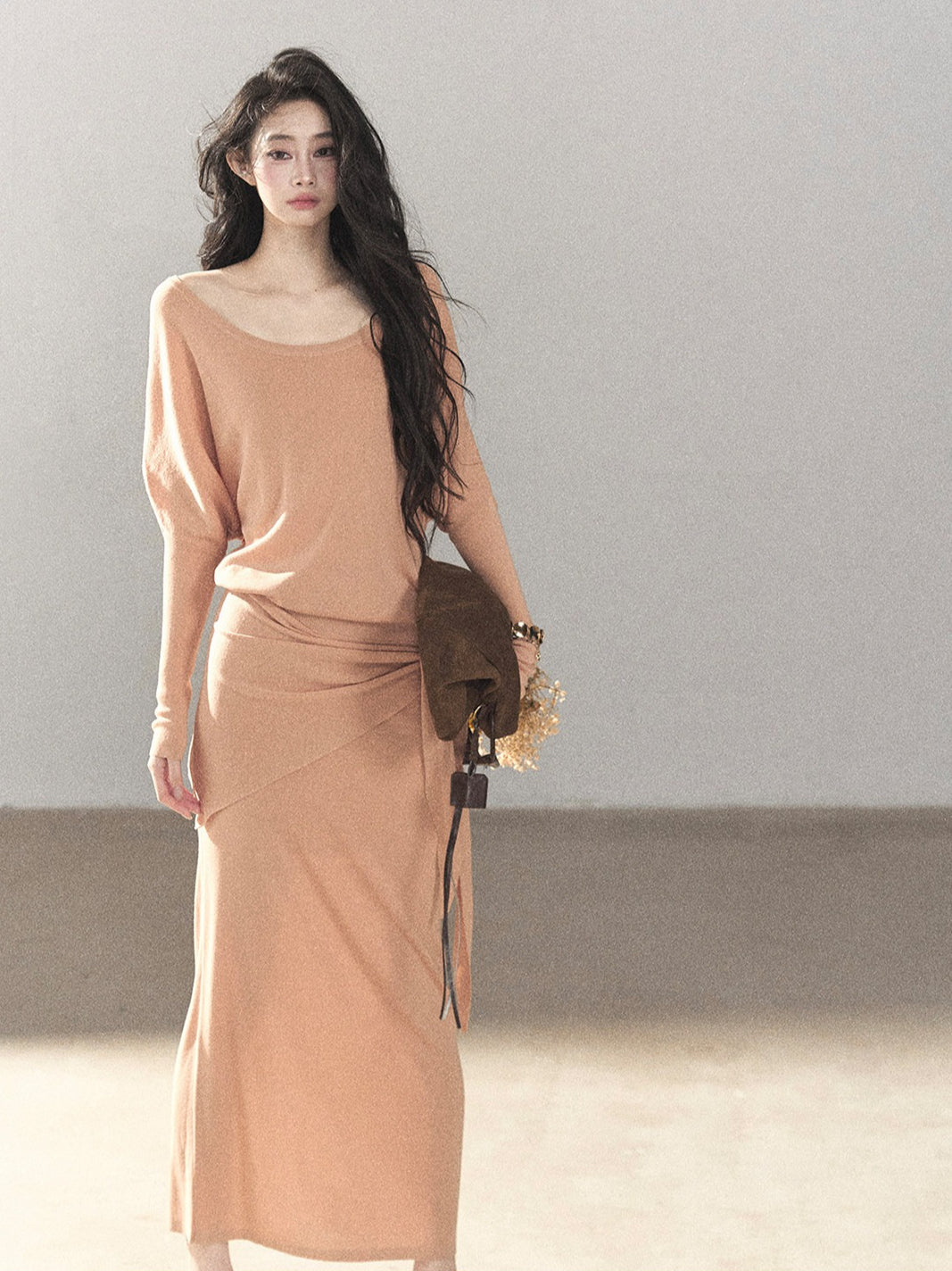 AOMALM - "Under the Sunset" Mauve Linen-Blend Mermaid Dress Set
