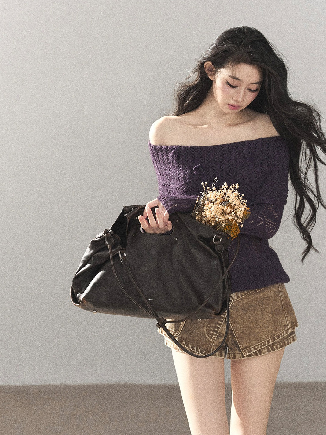 AOMALM - "Wisteria Bloom" Openwork Crochet Sweater – Aubergine