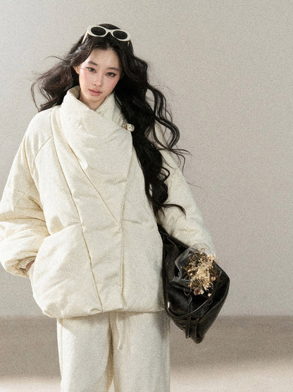 AOMALM - “Snow’s Fluffy Lightness” 90% White Duck Down Puffer Jacket – Milky Almond