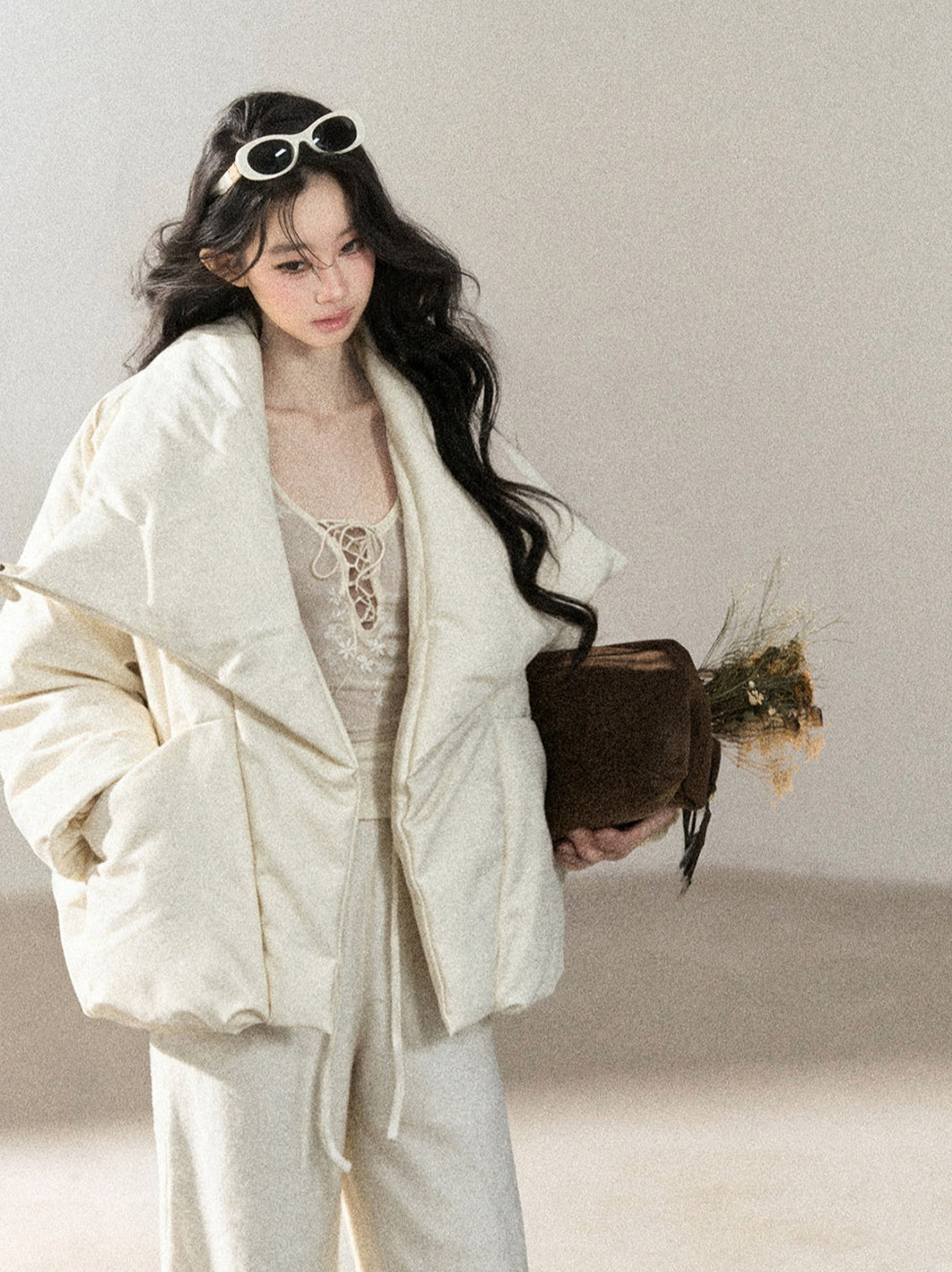 AOMALM - “Snow’s Fluffy Lightness” 90% White Duck Down Puffer Jacket – Milky Almond
