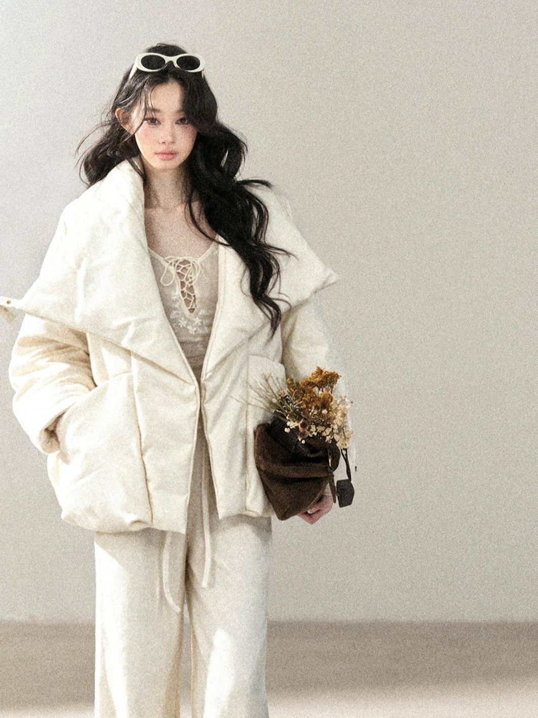 AOMALM - “Snow’s Fluffy Lightness” 90% White Duck Down Puffer Jacket – Milky Almond