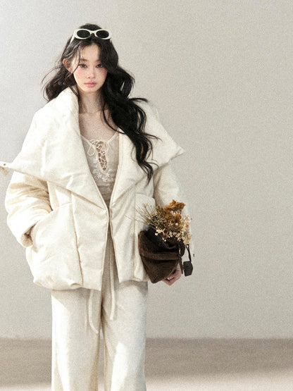 AOMALM - “Snow’s Fluffy Lightness” 90% White Duck Down Puffer Jacket – Milky Almond