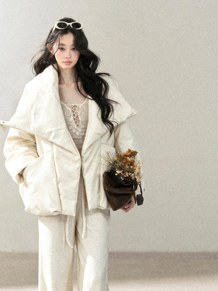 AOMALM - “Snow’s Fluffy Lightness” 90% White Duck Down Puffer Jacket – Milky Almond