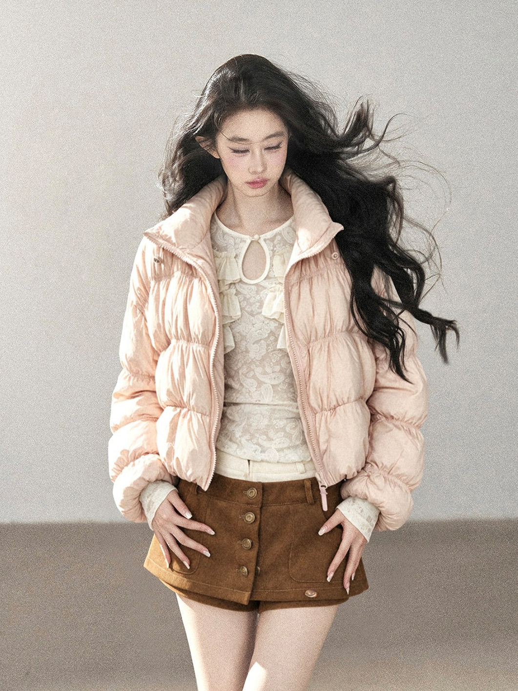 AOMALM - “She Gazes at Snow” 90% White Duck Down Puffer Jacket – Dusty Lilac