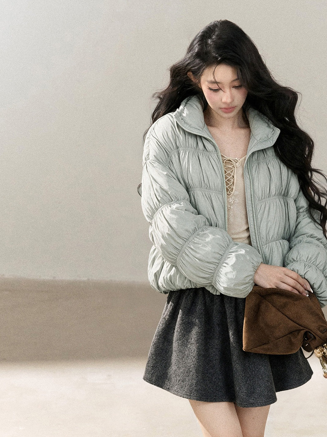AOMALM - “She Gazes at Snow” 90% White Duck Down Puffer Jacket – Dusty Lilac