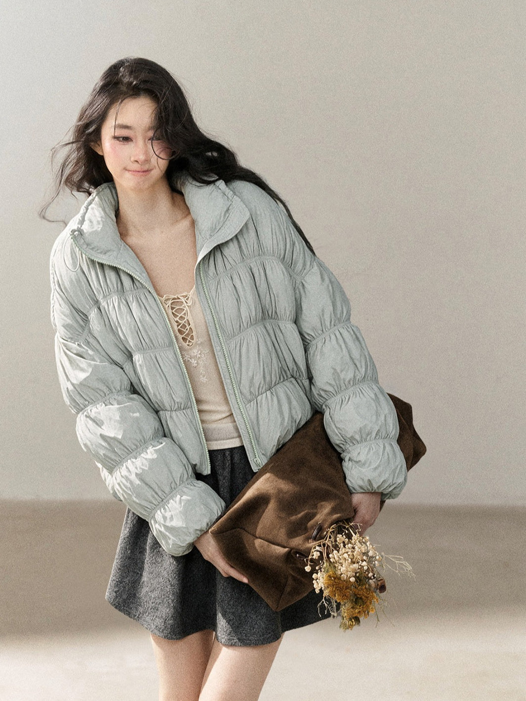 AOMALM - “She Gazes at Snow” 90% White Duck Down Puffer Jacket – Dusty Lilac