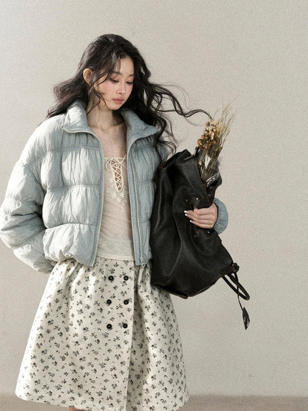 AOMALM - “She Gazes at Snow” 90% White Duck Down Puffer Jacket – Hazy Blue
