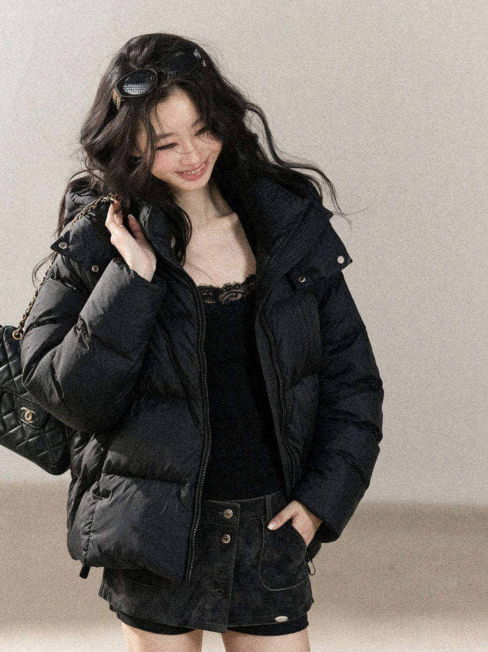 AOMALM - "Snowmelt Warmth" 90% White Duck Down Puffer Jacket – Quiet Black