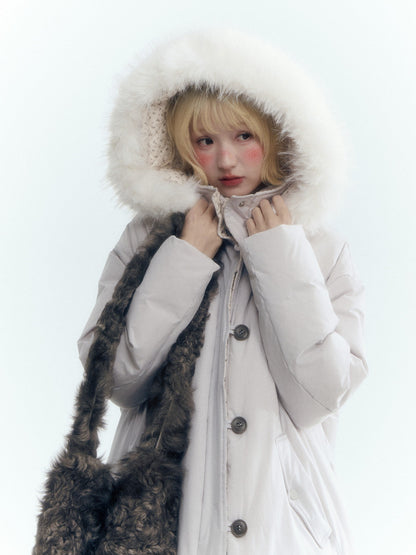 Horridale - Snow-Dusted Floral 90% White Duck Down Puffer Jacket (Light Peach Pink / Silver Gray)