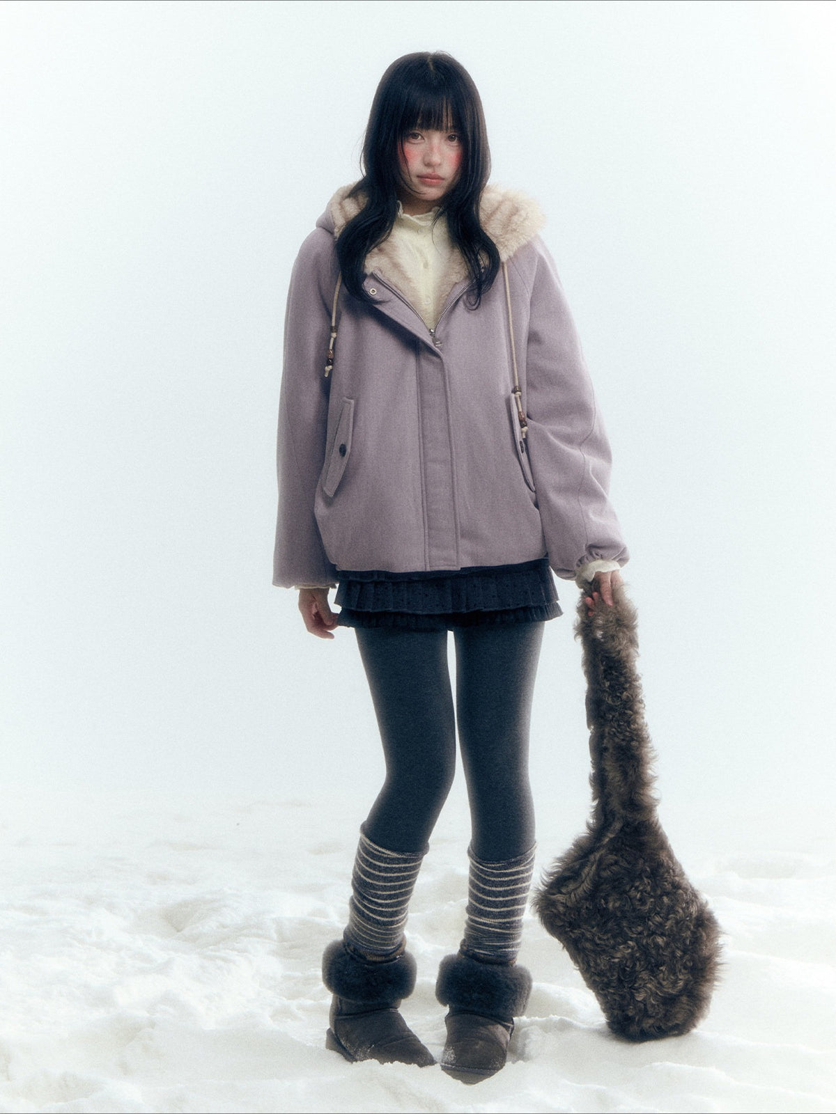 Horridale - Reversible Vintage Puff Jacket with Faux Fur – Misty Purple