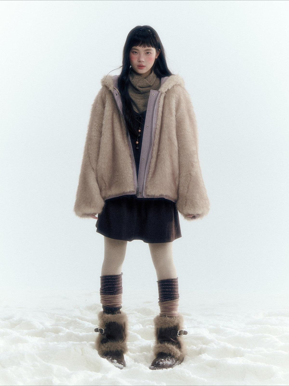 Horridale - Reversible Vintage Puff Jacket with Faux Fur – Misty Purple