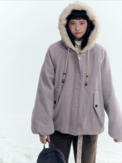 Horridale - Reversible Vintage Puff Jacket with Faux Fur – Misty Purple