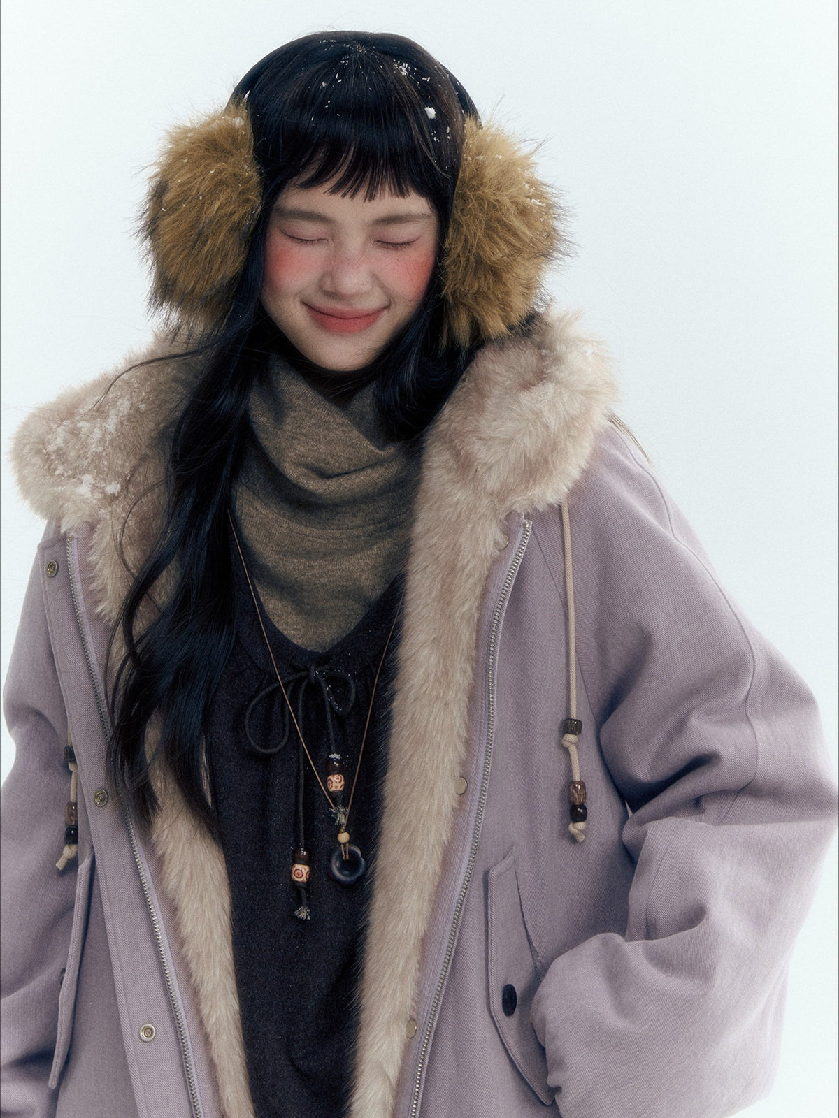 Horridale - Reversible Vintage Puff Jacket with Faux Fur – Misty Purple