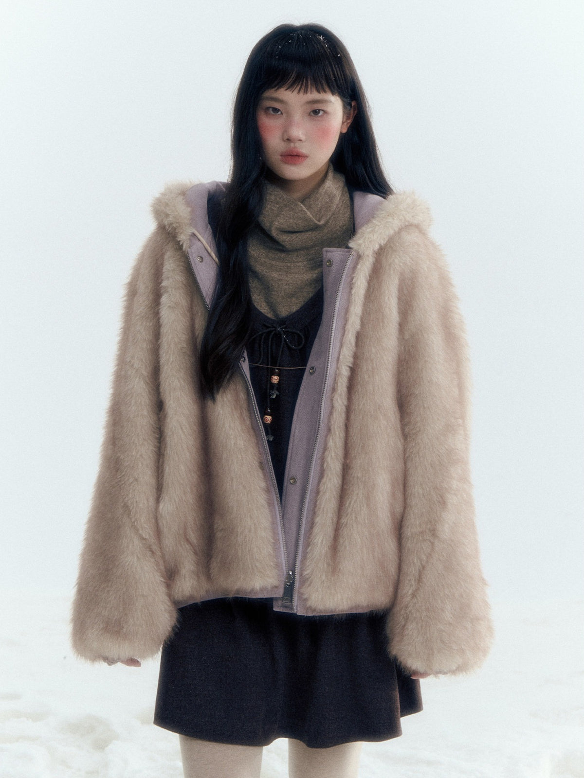 Horridale - Reversible Vintage Puff Jacket with Faux Fur – Misty Purple