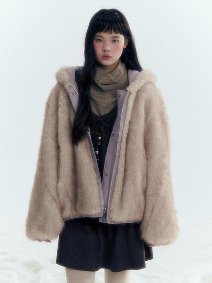 Horridale - Reversible Vintage Puff Jacket with Faux Fur – Misty Purple