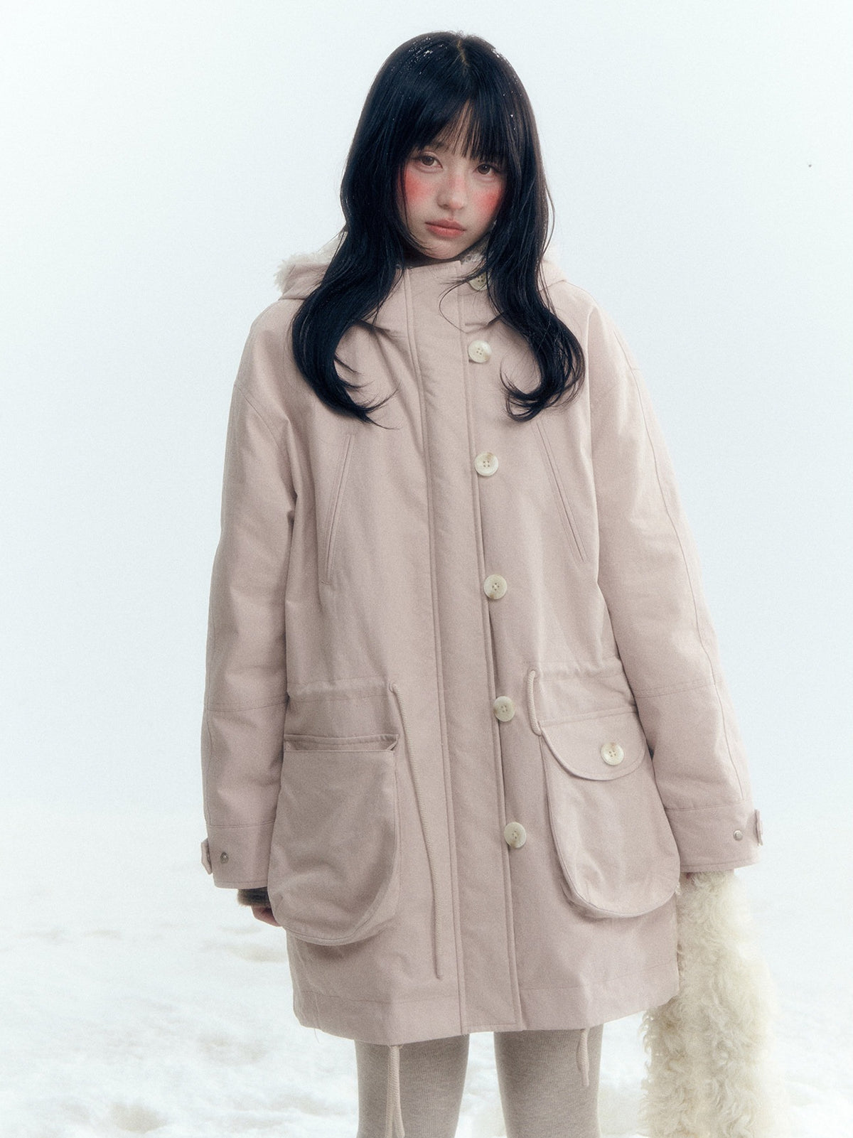 Horridale - Vintage Washed 90% White Duck Down Parka with Faux Fur Hood - Shell Pink