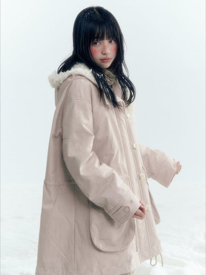 Horridale - Vintage Washed 90% White Duck Down Parka with Faux Fur Hood - Shell Pink