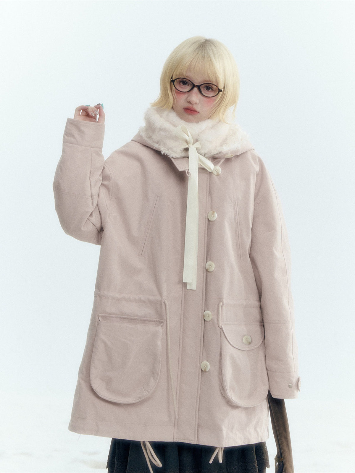 Horridale - Vintage Washed 90% White Duck Down Parka with Faux Fur Hood - Shell Pink
