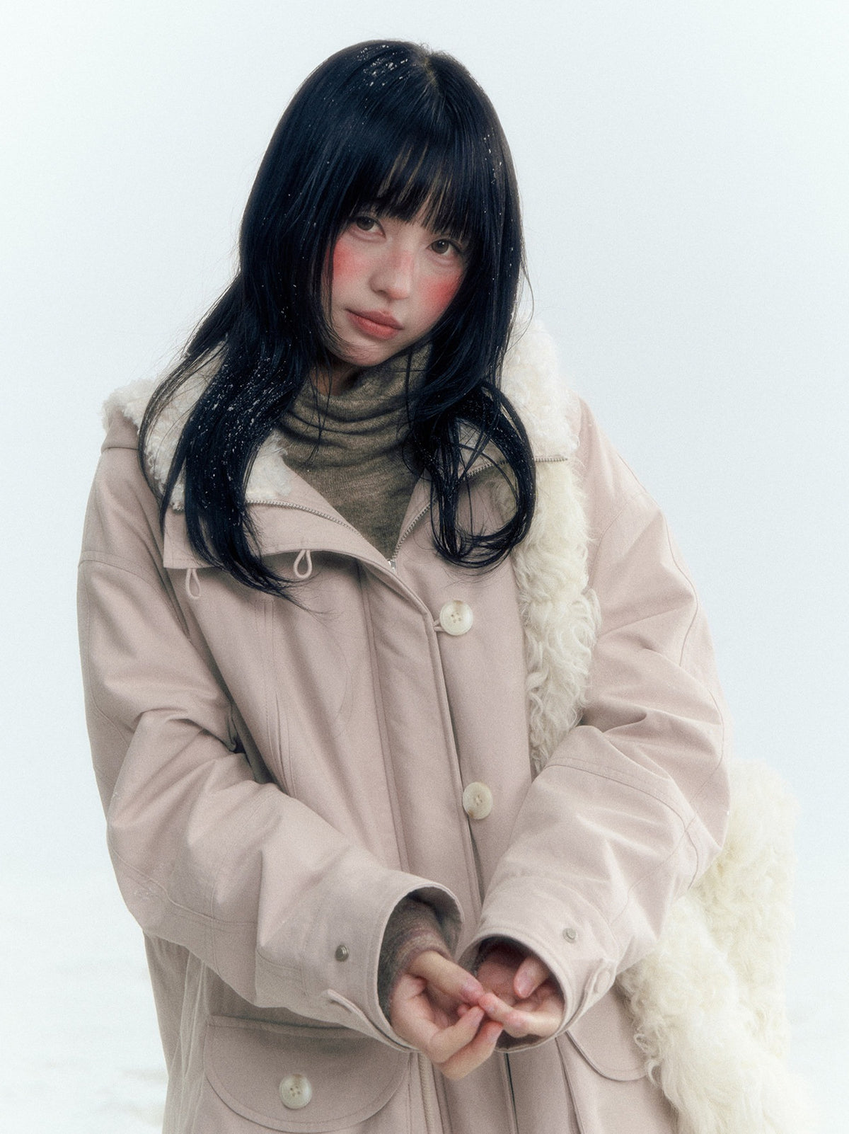 Horridale - Vintage Washed 90% White Duck Down Parka with Faux Fur Hood - Shell Pink