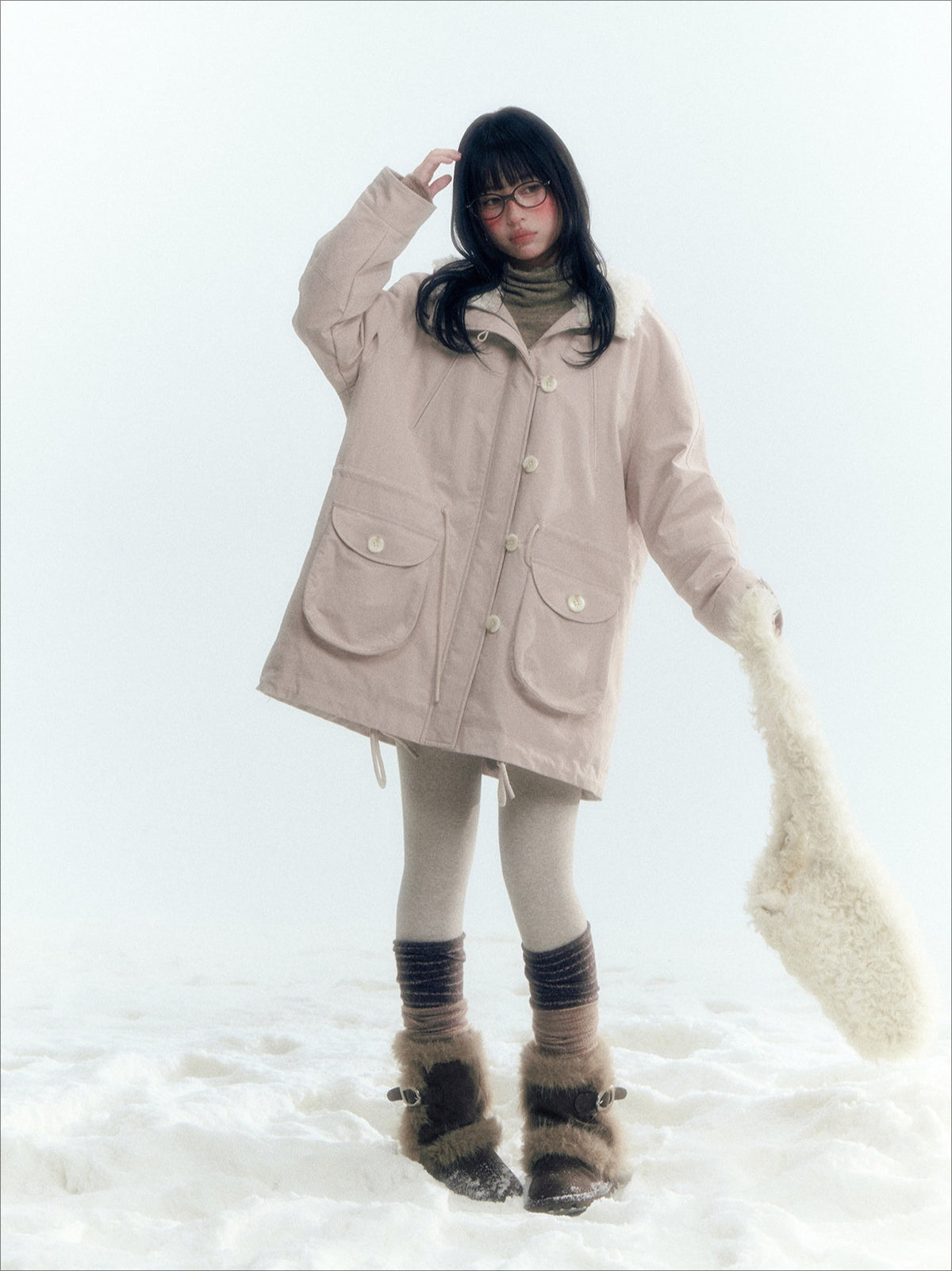 Horridale - Vintage Washed 90% White Duck Down Parka with Faux Fur Hood - Shell Pink