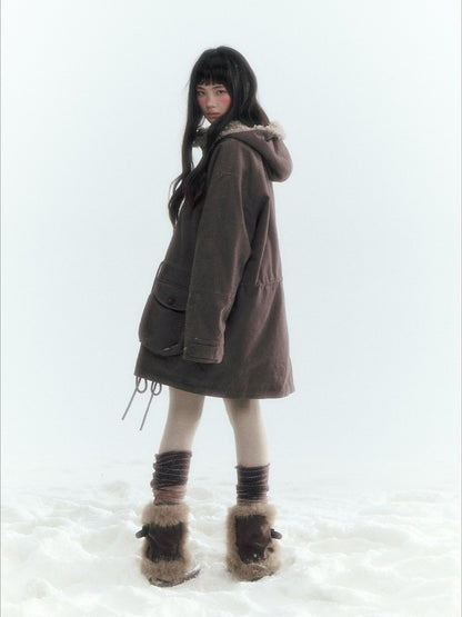 Horridale - Vintage Washed 90% White Duck Down Parka with Faux Fur Hood - Coffee Brown