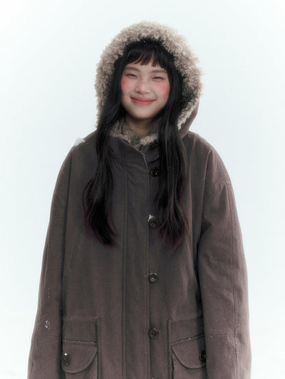Horridale - Vintage Washed 90% White Duck Down Parka with Faux Fur Hood - Coffee Brown