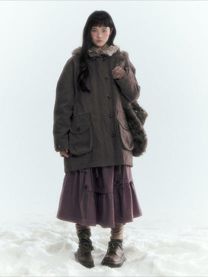 Horridale - Vintage Washed 90% White Duck Down Parka with Faux Fur Hood - Coffee Brown